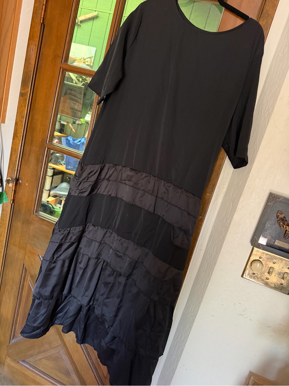 Women's Black Tiered Maxi Dress with Short Sleeves